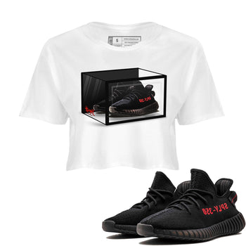 Adidas Yeezy Boost 350 V2 Bred shirt to match jordans Shoe Box sneaker tees Yeezy 350 Bred SNRT Sneaker Release Tees White 1 Crop T-Shirt