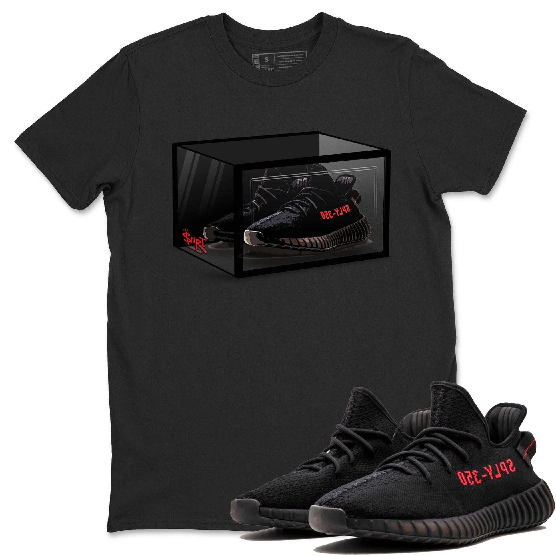 Yeezy Boost 350 v2 Bred | Shoe Box Unisex T-Shirt | SNRT Sneaker Release Tees T-Shirt / Black / XL Yeezy Boost 350 v2 Bred | Shoe Box Unisex T-Shirt | SNRT Sneaker Release Tees T-Shirt / Black / XL