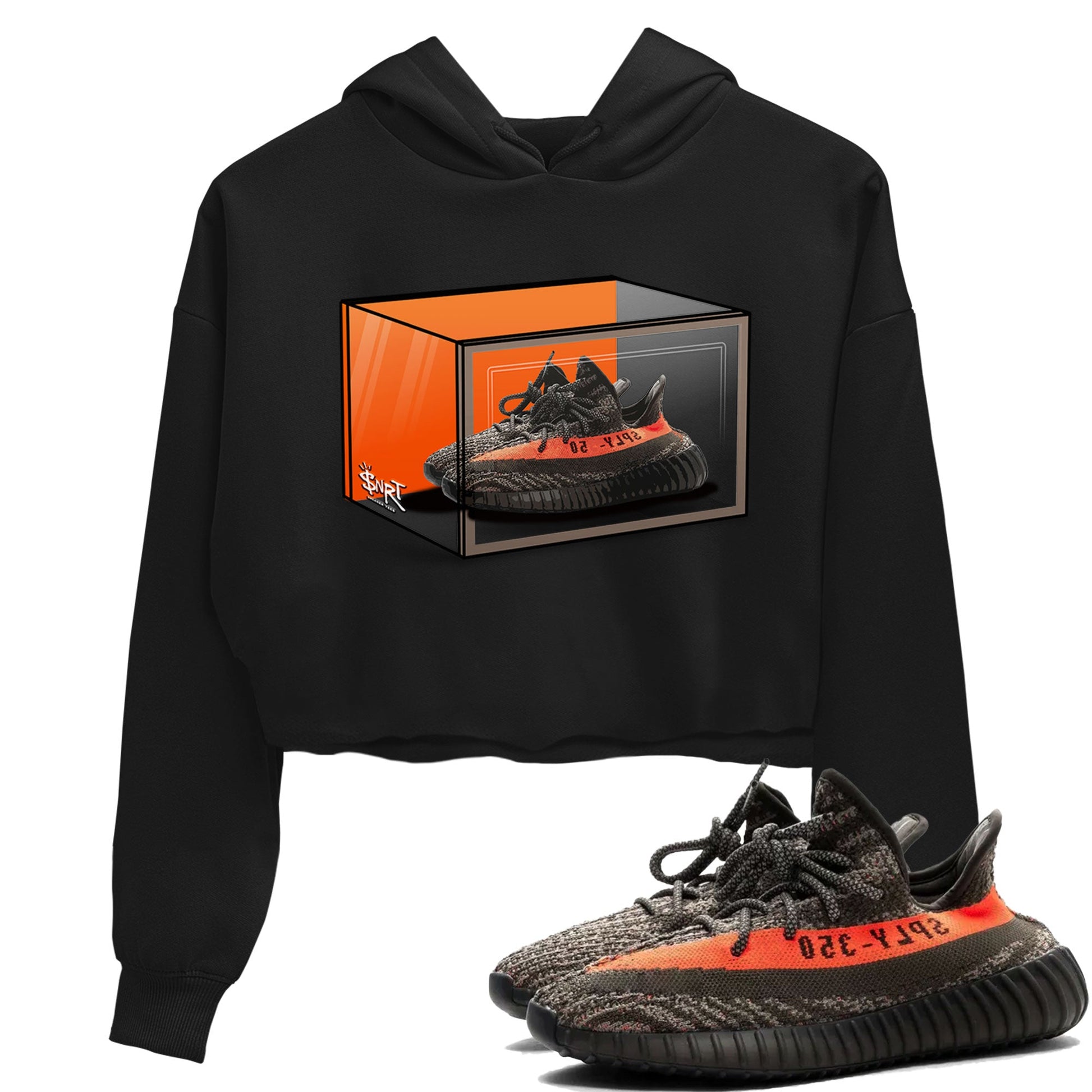 Yeezy 350 Carbon Beluga shirt to match jordans Shoe Box sneaker tees Yeezy Boost 350 Carbon Beluga SNRT Sneaker Release Tees Black 1 Crop T-Shirt