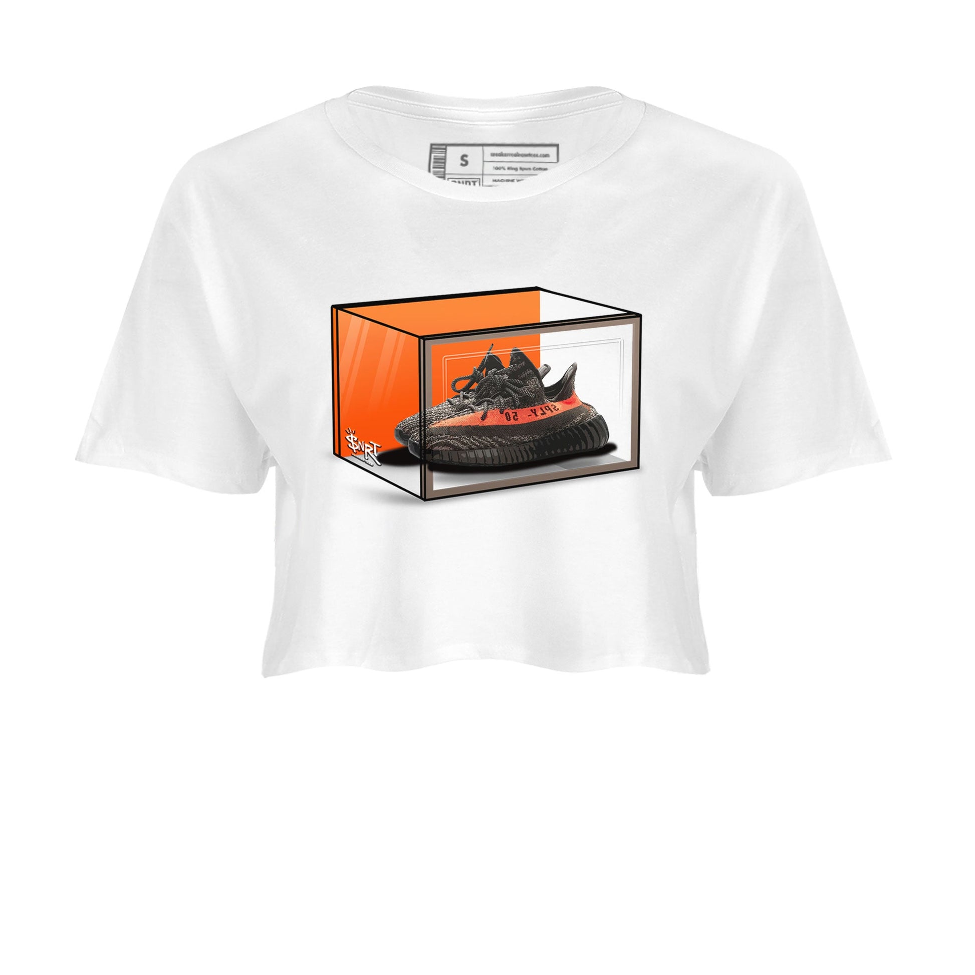 Yeezy 350 Carbon Beluga shirt to match jordans Shoe Box sneaker tees Yeezy Boost 350 Carbon Beluga SNRT Sneaker Release Tees White 2 Crop T-Shirt