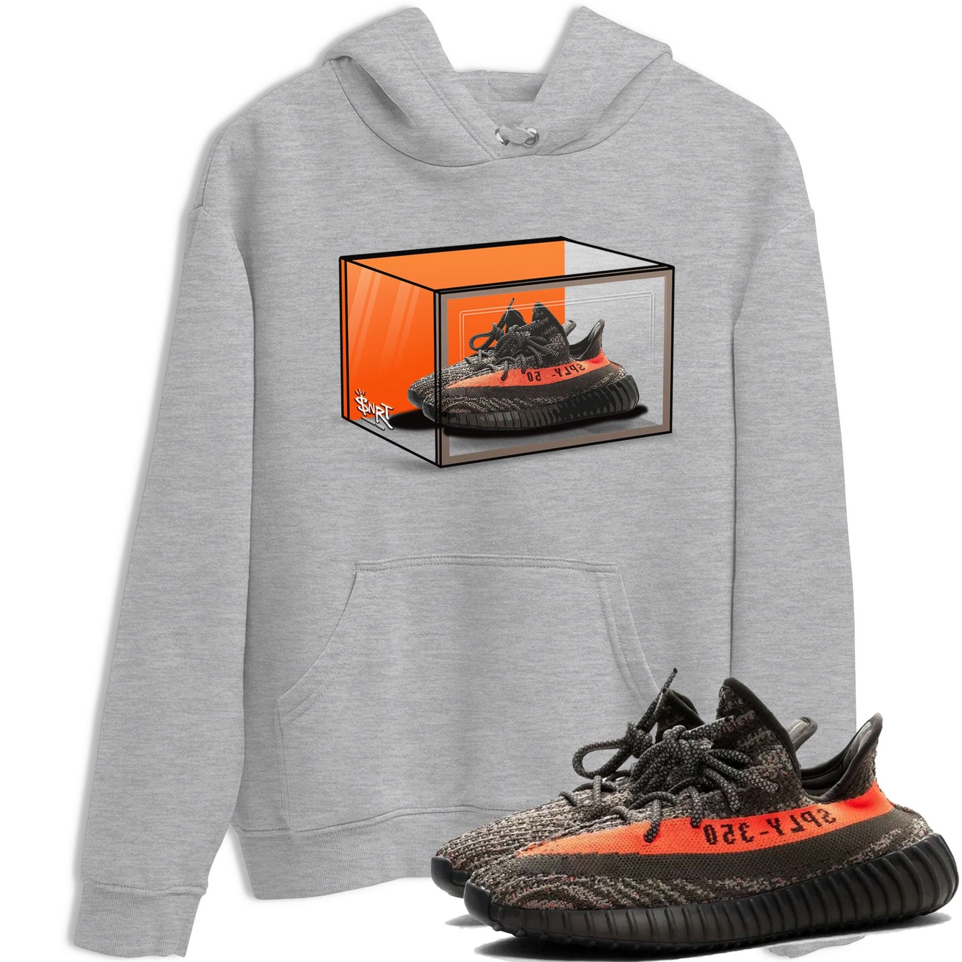 Yeezy 350 Carbon Beluga shirt to match jordans Shoe Box sneaker tees Yeezy Boost 350 Carbon Beluga SNRT Sneaker Release Tees Unisex Heather Grey 1 T-Shirt