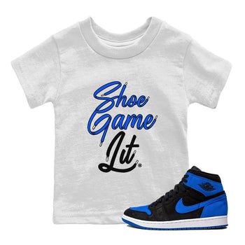 Air Jordan 1 Royal Reimagined shirt to match jordans Shoe Game Lit Shoe Lace sneaker tees Air Jordan 1 High OG Royal Reimagined SNRT Sneaker Release Tees Baby Toddler White 1 T-Shirt