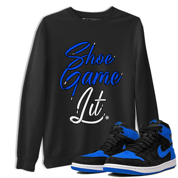 Air Jordan 1 Royal Reimagined shirt to match jordans Shoe Game Lit Shoe Lace sneaker tees Air Jordan 1 High OG Royal Reimagined SNRT Sneaker Release Tees Unisex Black 1 T-Shirt