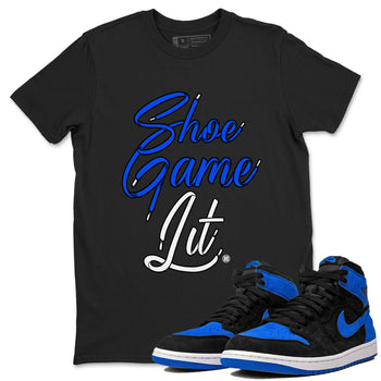 Air Jordan 1 Royal Reimagined shirt to match jordans Shoe Game Lit Shoe Lace sneaker tees Air Jordan 1 High OG Royal Reimagined SNRT Sneaker Release Tees Unisex Black 1 T-Shirt