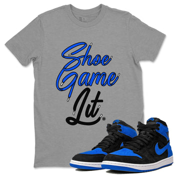 Air Jordan 1 Royal Reimagined shirt to match jordans Shoe Game Lit Shoe Lace sneaker tees Air Jordan 1 High OG Royal Reimagined SNRT Sneaker Release Tees Unisex Heather Grey 1 T-Shirt
