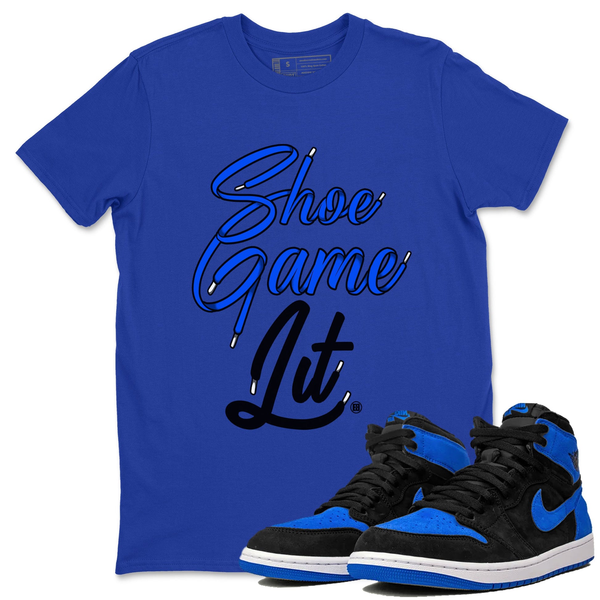Air Jordan 1 Royal Reimagined shirt to match jordans Shoe Game Lit Shoe Lace sneaker tees Air Jordan 1 High OG Royal Reimagined SNRT Sneaker Release Tees Unisex Royal Blue 1 T-Shirt
