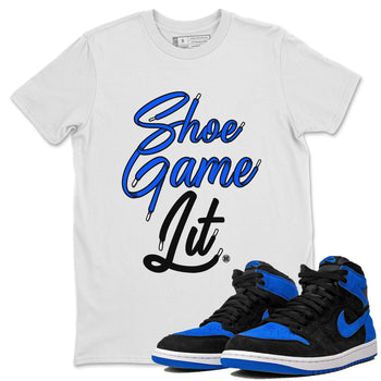 Air Jordan 1 Royal Reimagined shirt to match jordans Shoe Game Lit Shoe Lace sneaker tees Air Jordan 1 High OG Royal Reimagined SNRT Sneaker Release Tees Unisex White 1 T-Shirt