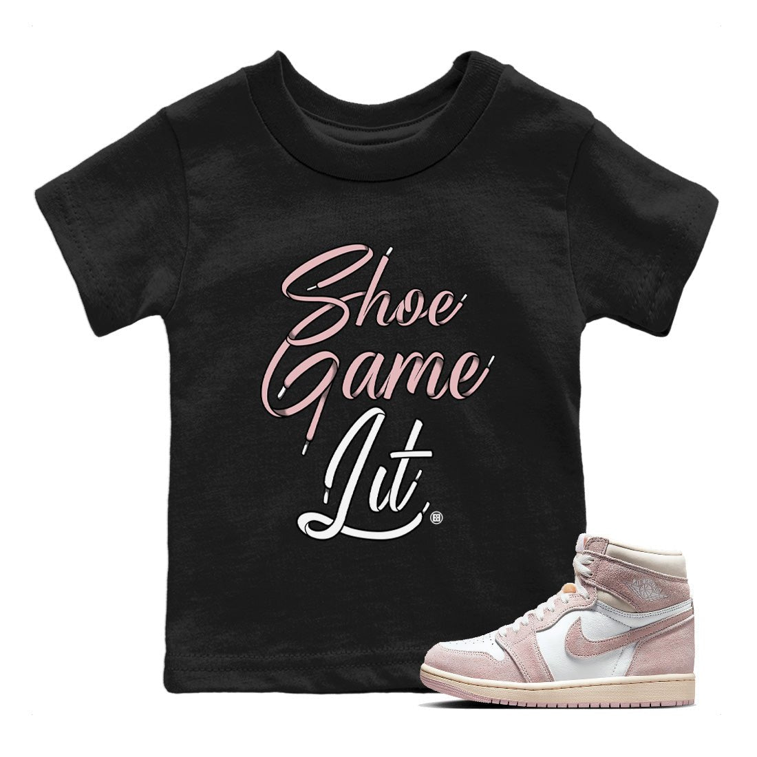 Air Jordan 1 Washed Pink Sneaker Match Tees Shoe Game Lit Shoe Lace Sneaker Tees Air Jordan 1 High OG WMNS Washed Pink Sneaker Release Tees Kids Shirts Black 1