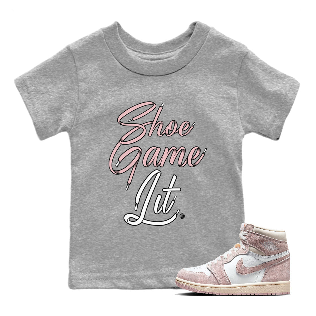 Air Jordan 1 Washed Pink Shoe Game Lit Shoe Lace Baby and Kids Sneaker Tees Air Jordan 1 High OG WMNS Washed Pink Kids Sneaker Tees Size Chart