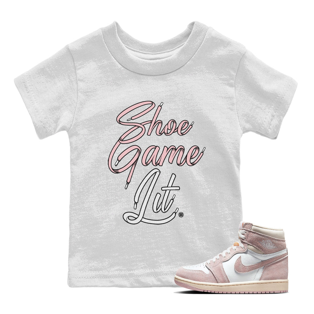 Air Jordan 1 Washed Pink Sneaker Match Tees Shoe Game Lit Shoe Lace Sneaker Tees Air Jordan 1 High OG WMNS Washed Pink Sneaker Release Tees Kids Shirts White 1