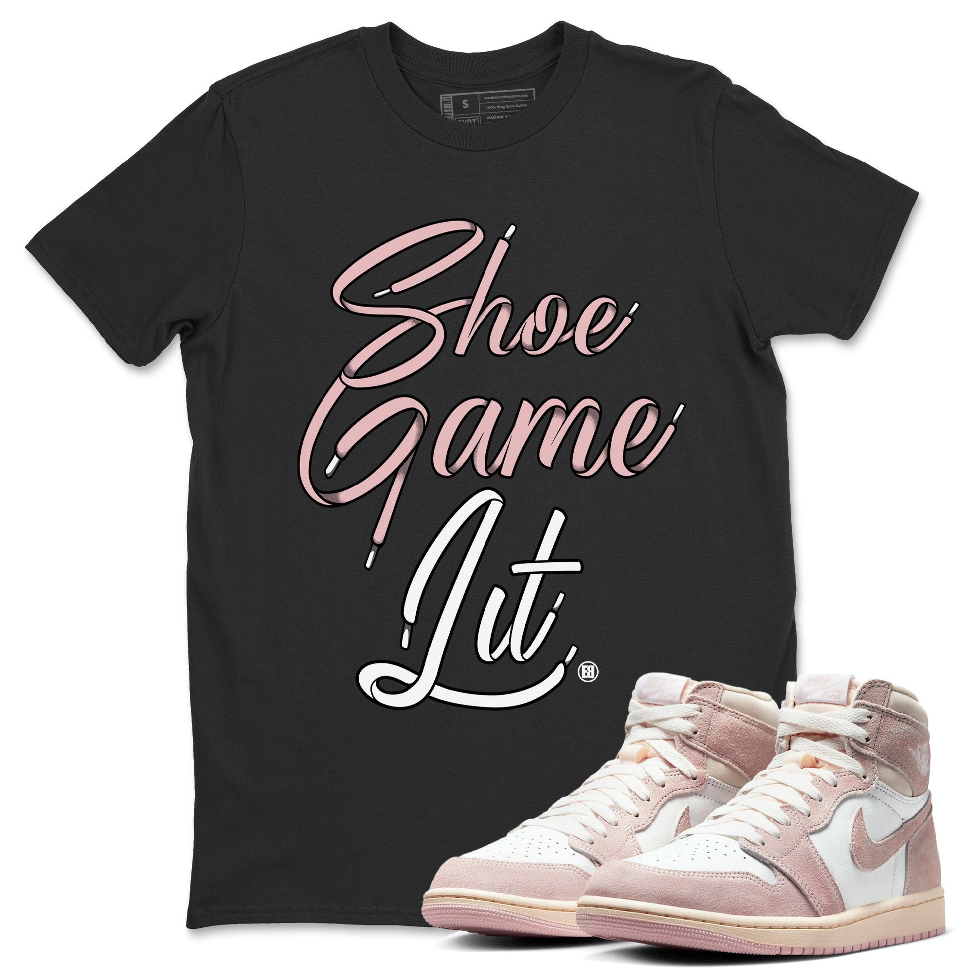 Air Jordan 1 Washed Pink Sneaker Match Tees Shoe Game Lit Shoe Lace Sneaker Tees Air Jordan 1 High OG WMNS Washed Pink Sneaker Release Tees Unisex Shirts Black 1