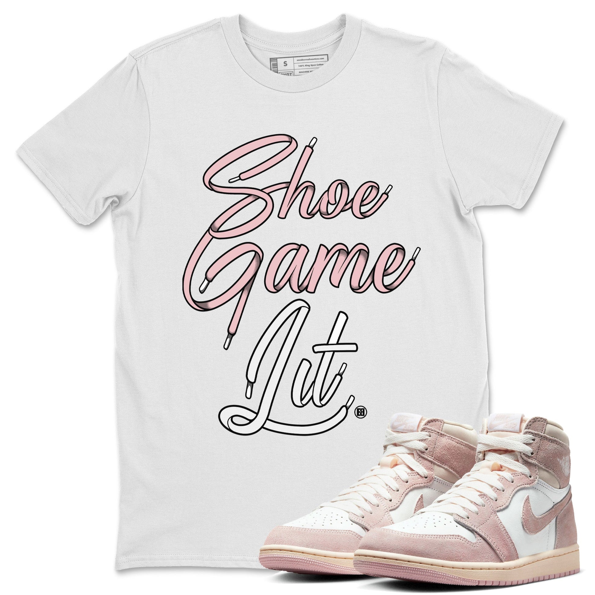 Air Jordan 1 Washed Pink Sneaker Match Tees Shoe Game Lit Shoe Lace Sneaker Tees Air Jordan 1 High OG WMNS Washed Pink Sneaker Release Tees Unisex Shirts White 1