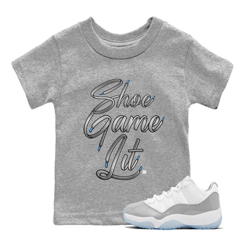 Air Jordan 11 White Cement Shoe Game Lit Shoe Lace Baby and Kids Sneaker Tees Air Jordan 11 Cement Grey Kids Sneaker Tees Size Chart