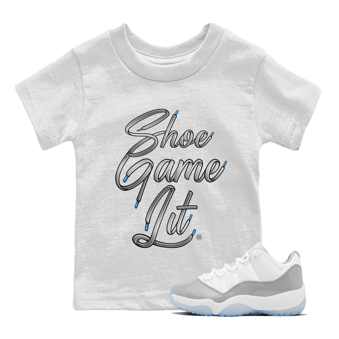 Air Jordan 11 White Cement Sneaker Match Tees Shoe Game Lit Shoe Lace Sneaker Tees Air Jordan 11 Cement Grey Sneaker Release Tees Kids Shirts White 1