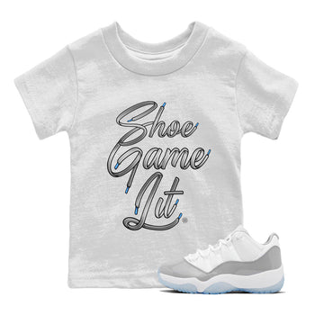 Air Jordan 11 White Cement Sneaker Match Tees Shoe Game Lit Shoe Lace Sneaker Tees Air Jordan 11 Cement Grey Sneaker Release Tees Kids Shirts White 1