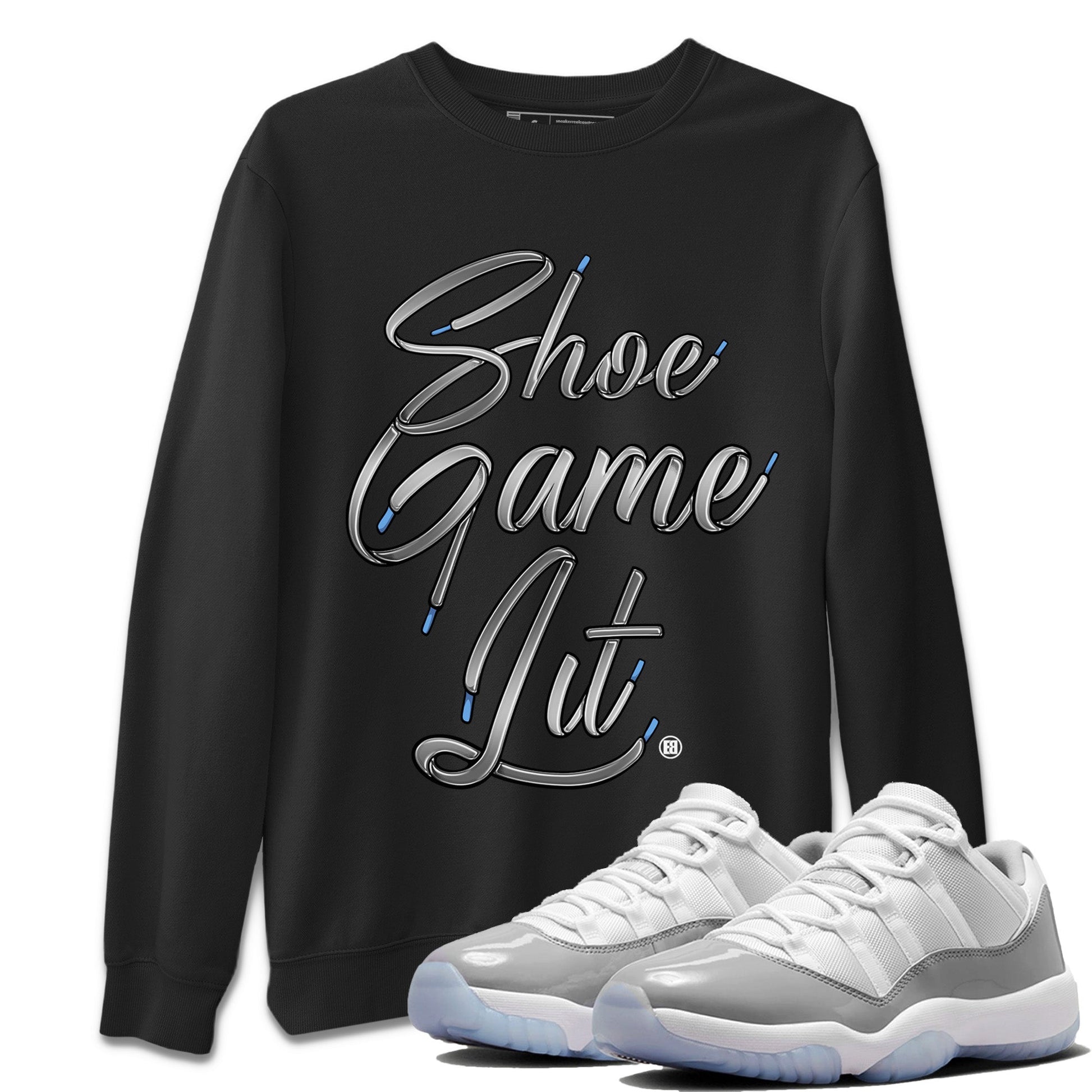 Air Jordan 11 White Cement Sneaker Match Tees Shoe Game Lit Shoe Lace Sneaker Tees Air Jordan 11 Cement Grey Sneaker Release Tees Unisex Shirts Black 1