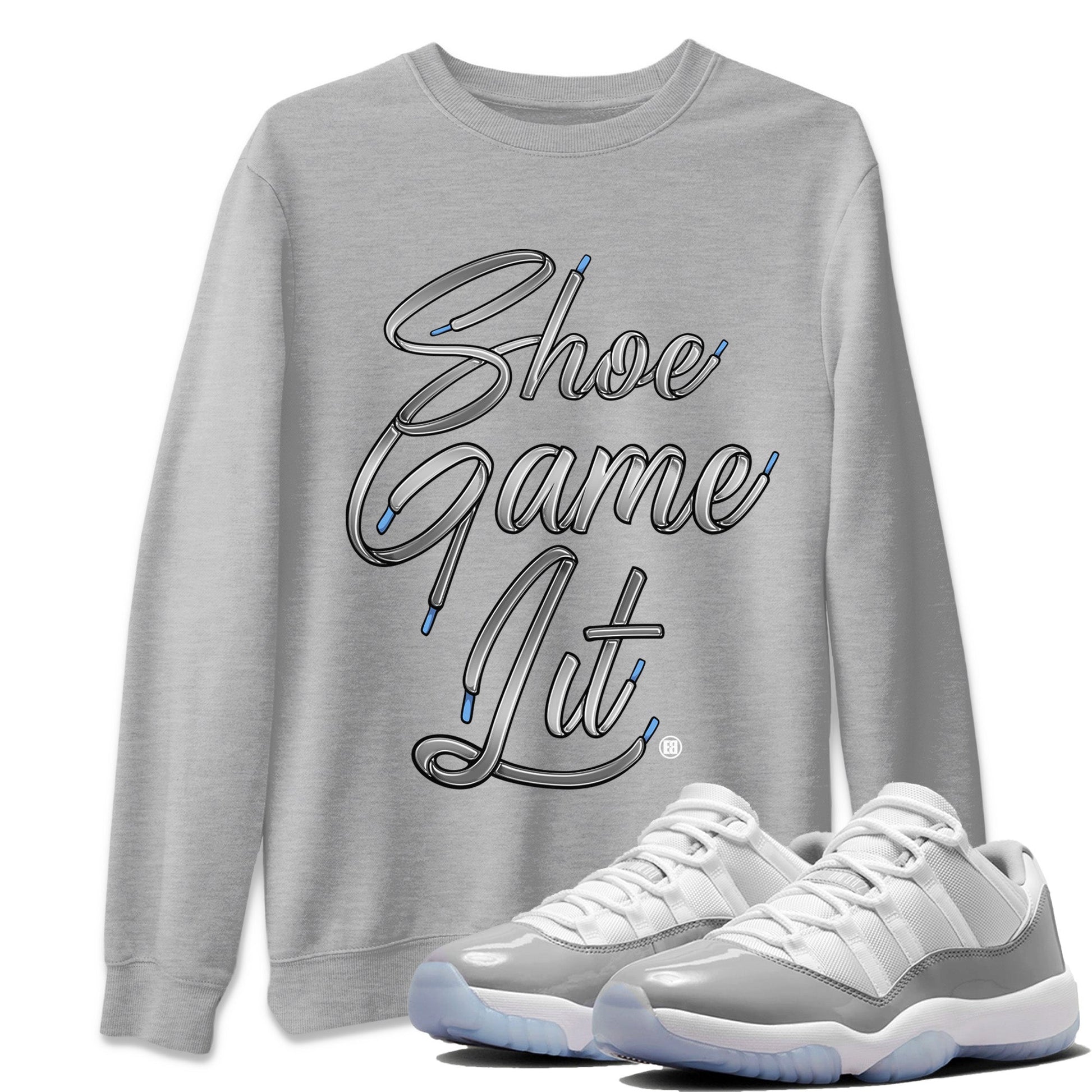 Air Jordan 11 White Cement Sneaker Match Tees Shoe Game Lit Shoe Lace Sneaker Tees Air Jordan 11 Cement Grey Sneaker Release Tees Unisex Shirts Heather Grey 1