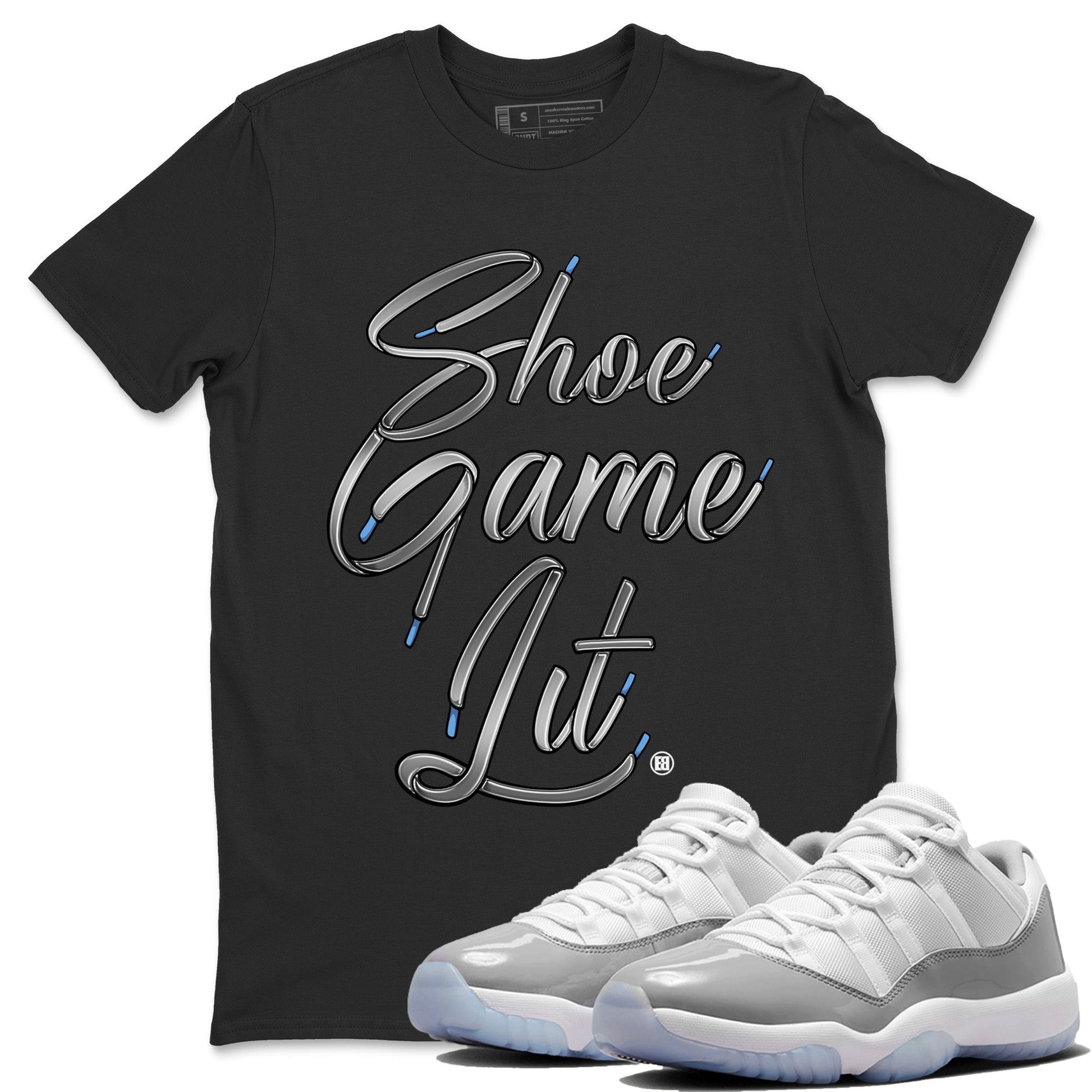 Air Jordan 11 White Cement Sneaker Match Tees Shoe Game Lit Shoe Lace Sneaker Tees Air Jordan 11 Cement Grey Sneaker Release Tees Unisex Shirts Black 1