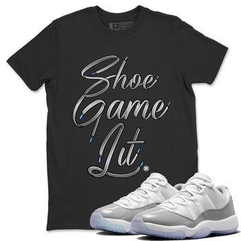 Air Jordan 11 White Cement Sneaker Match Tees Shoe Game Lit Shoe Lace Sneaker Tees Air Jordan 11 Cement Grey Sneaker Release Tees Unisex Shirts Black 1