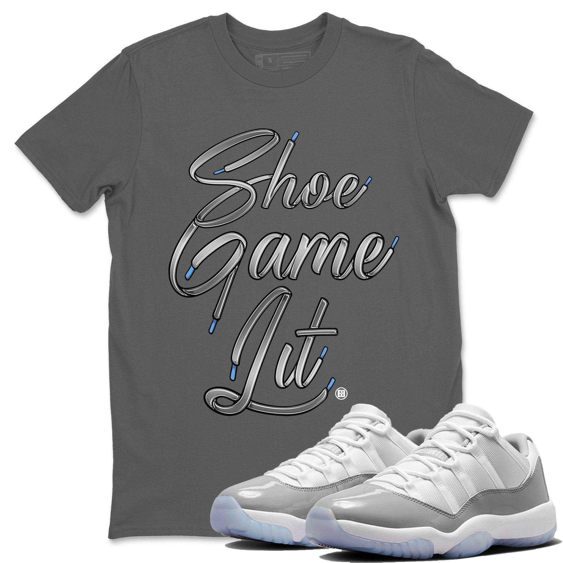 Air Jordan 11 White Cement Shoe Game Lit Shoe Lace Crew Neck Sneaker Tees Air Jordan 11 Cement Grey Sneaker T-Shirts Washing and Care Tip
