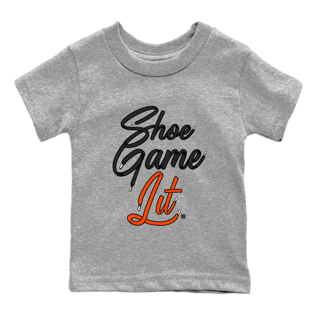 Air Jordan 12 Brilliant Orange Sneaker Match Tees Shoe Game Lit Shoe Lace Sneaker Tees 12s Brilliant Orange Tee Kids Shirts Heather Grey 2