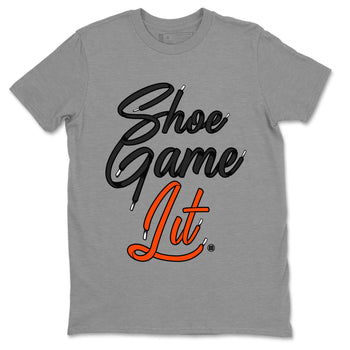 Air Jordan 12 Brilliant Orange Sneaker Match Tees Shoe Game Lit Shoe Lace Sneaker Tees 12s Brilliant Orange Tee Unisex Shirts Heather Grey 2