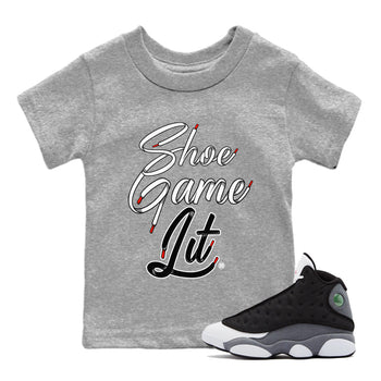Air Jordan 13 Black Flint Shoe Game Lit Shoe Lace Baby and Kids Sneaker Tees Air Jordan 13 Black Flint Kids Sneaker Tees Size Chart