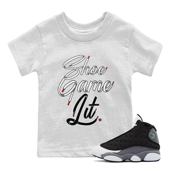 Air Jordan 13 Black Flint Sneaker Match Tees Shoe Game Lit Shoe Lace Sneaker Tees Air Jordan 13 Black Flint Sneaker Release Tees Kids Shirts White 1