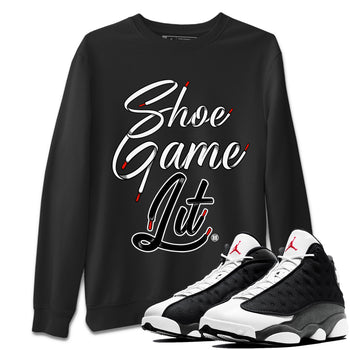 Air Jordan 13 Black Flint Sneaker Match Tees Shoe Game Lit Shoe Lace Sneaker Tees Air Jordan 13 Black Flint Sneaker Release Tees Unisex Shirts Black 1