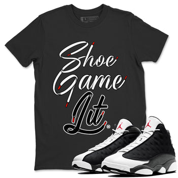Air Jordan 13 Black Flint Sneaker Match Tees Shoe Game Lit Shoe Lace Sneaker Tees Air Jordan 13 Black Flint Sneaker Release Tees Unisex Shirts Black 1