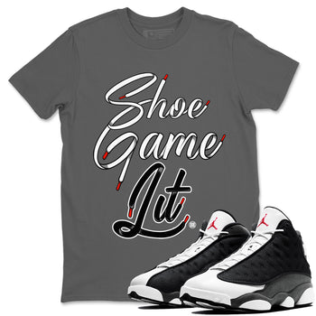 Air Jordan 13 Black Flint Shoe Game Lit Shoe Lace Crew Neck Sneaker Tees Air Jordan 13 Black Flint Sneaker T-Shirts Washing and Care Tip