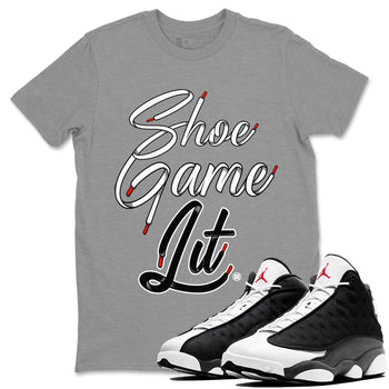 Air Jordan 13 Black Flint Shoe Game Lit Shoe Lace Crew Neck Sneaker Tees Air Jordan 13 Black Flint Sneaker T-Shirts Size Chart