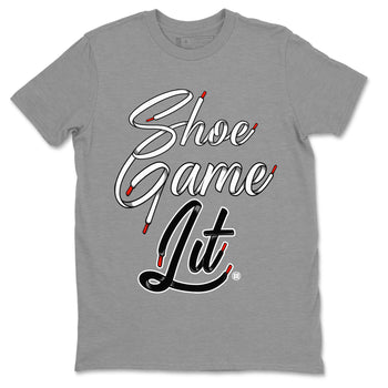 Air Jordan 13 Black Flint Sneaker Match Tees Shoe Game Lit Shoe Lace Sneaker Tees Air Jordan 13 Black Flint Sneaker Release Tees Unisex Shirts Heather Grey 2