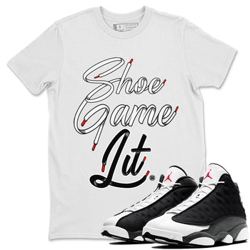 Air Jordan 13 Black Flint Sneaker Match Tees Shoe Game Lit Shoe Lace Sneaker Tees Air Jordan 13 Black Flint Sneaker Release Tees Unisex Shirts White 1