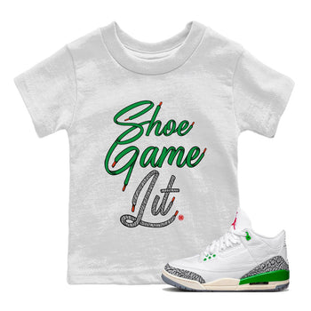 Air Jordan 3 Lucky Green Sneaker Match Tees Shoe Game Lit Shoe Lace Sneaker Tees Air Jordan 3 Lucky Green Sneaker Release Tees Kids Shirts White 1