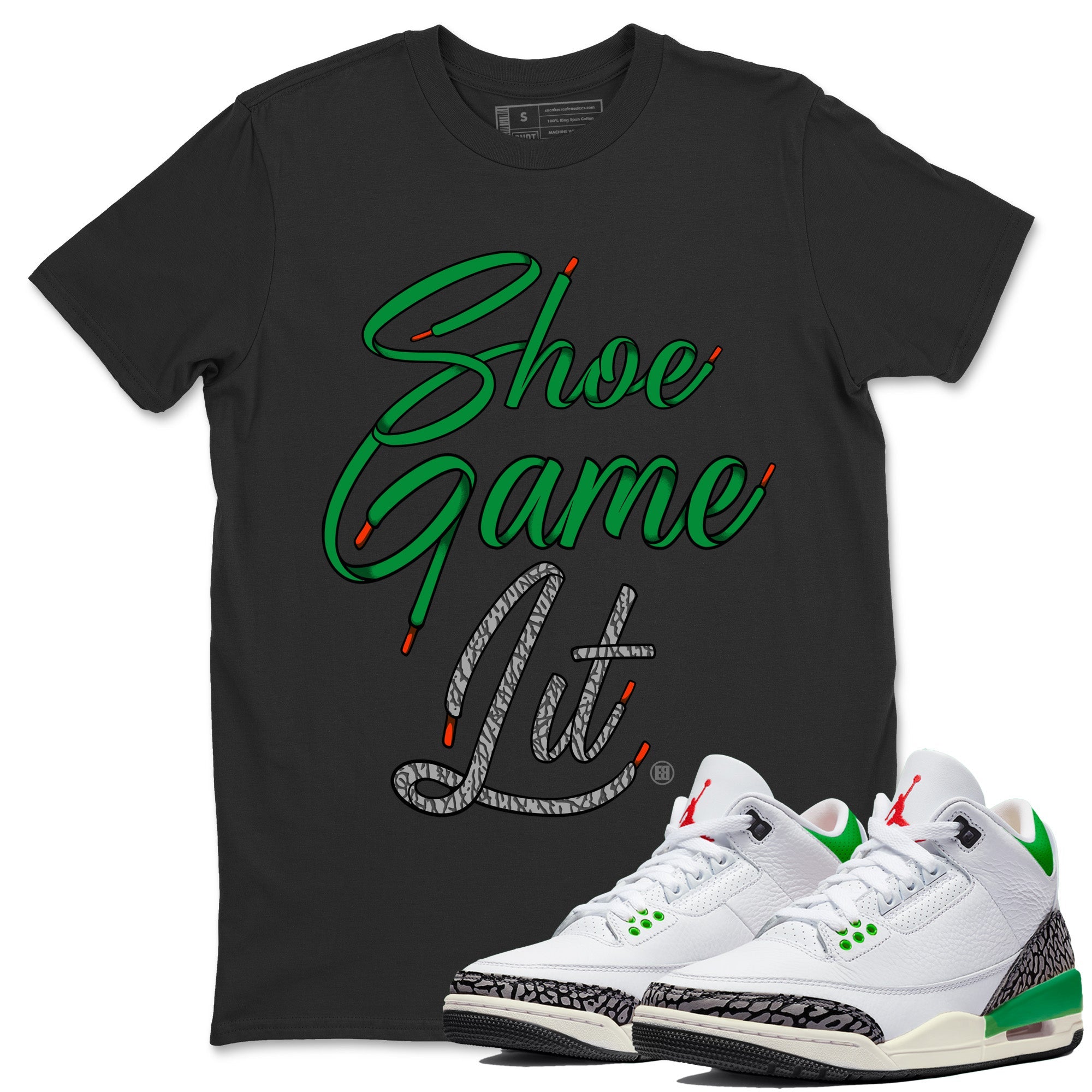 Air Jordan 3 Lucky Green Sneaker Match Tees Shoe Game Lit Shoe Lace Sneaker Tees Air Jordan 3 Lucky Green Sneaker Release Tees Unisex Shirts Black 1