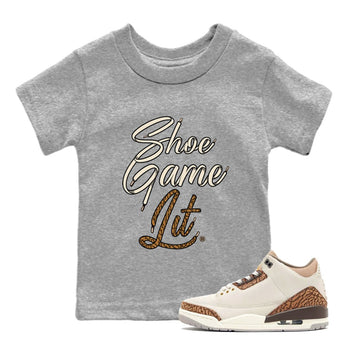 Air Jordan 3 Palomino Sneaker Match Tees Shoe Game Lit Shoe Lace Sneaker Tees Jordan 3 Retro Palomino Sneaker Release Tees Kids Shirts Heather Grey 1