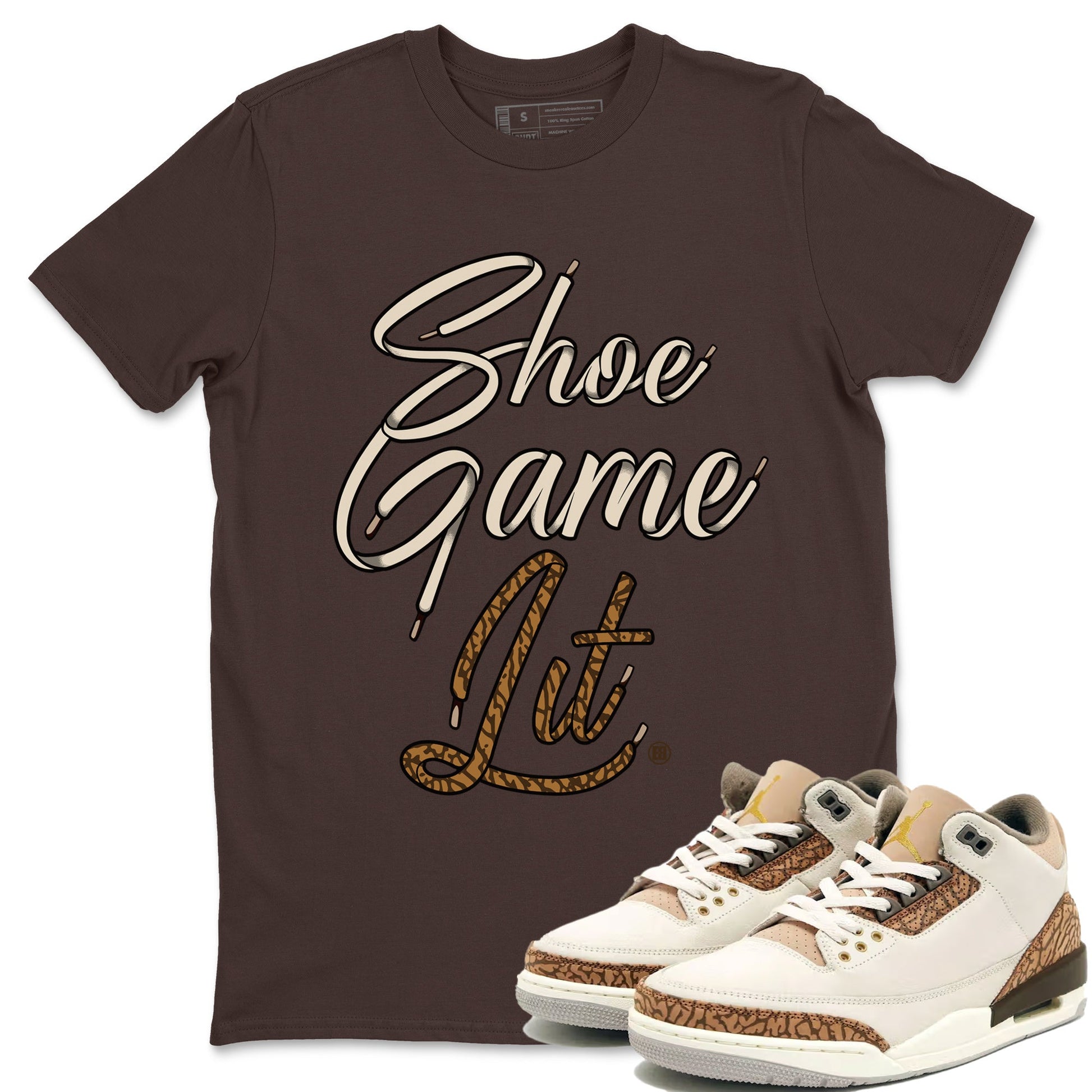 Air Jordan 3 Palomino Sneaker Match Tees Shoe Game Lit Shoe Lace Sneaker Tees Jordan 3 Retro Palomino Sneaker Release Tees Unisex Shirts Dark Chocolate 1