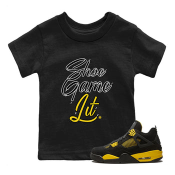 Air Jordan 4 Thunder Sneaker Match Tees Shoe Game Lit Shoe Lace Sneaker Tees Air Jordan 4 Retro Thunder Tees Kids Shirts Black 1
