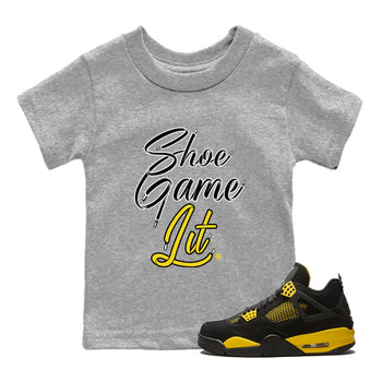 Air Jordan 4 Thunder Shoe Game Lit Shoe Lace Baby and Kids Sneaker Tees Air Jordan 4 Thunder Kids Sneaker Tees Size Chart