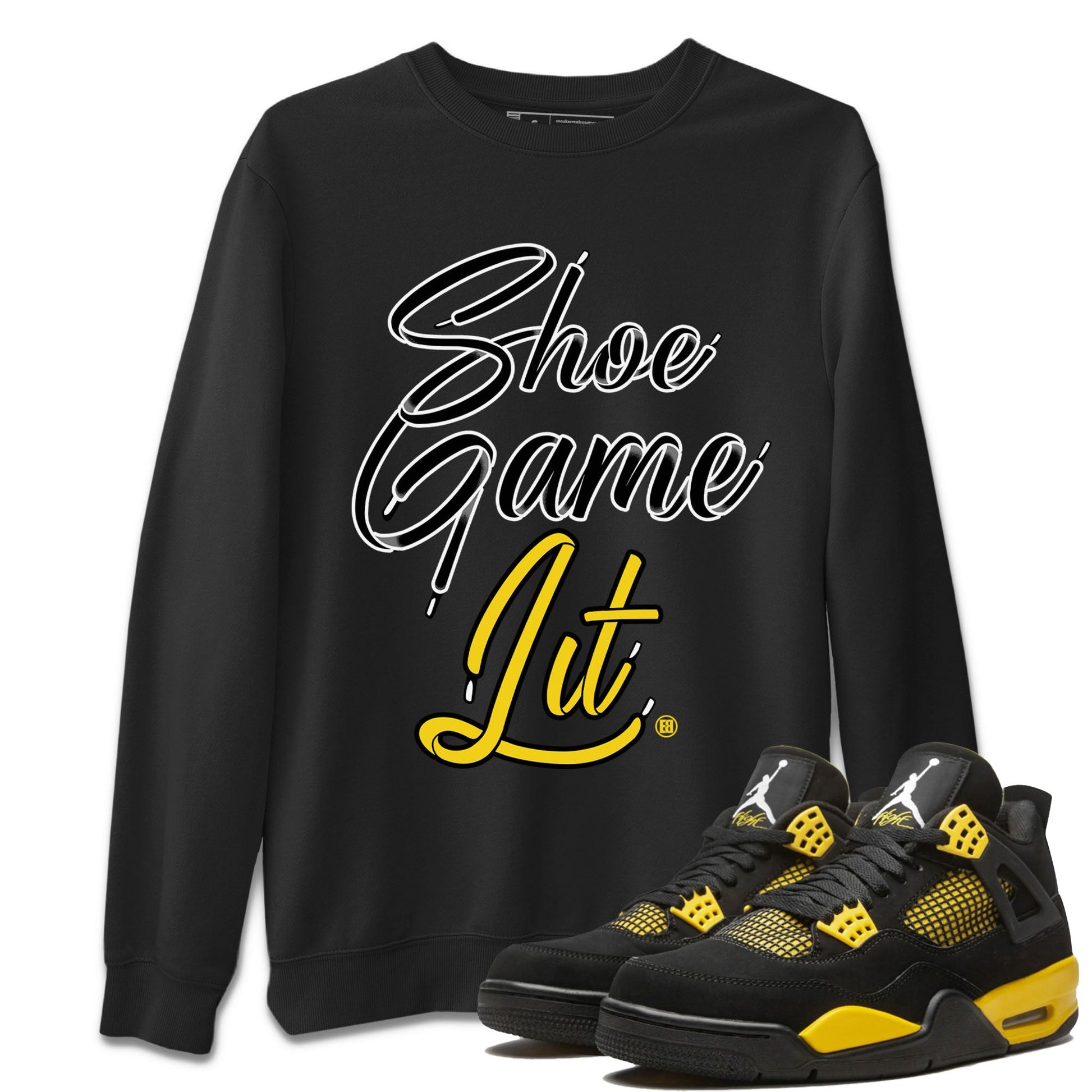 Air Jordan 4 Thunder Shoe Game Lit Shoe Lace Crew Neck Sneaker Tees Air Jordan 4 Thunder Sneaker T-Shirts Washing and Care Tip