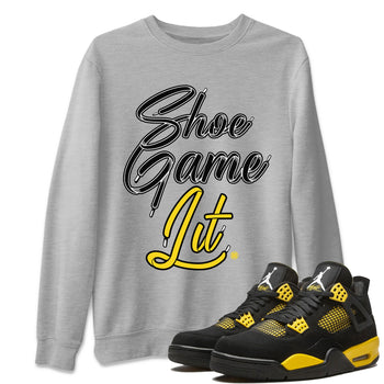 Air Jordan 4 Thunder Sneaker Match Tees Shoe Game Lit Shoe Lace Sneaker Tees Air Jordan 4 Retro Thunder Tees Unisex Shirts Heather Grey 1
