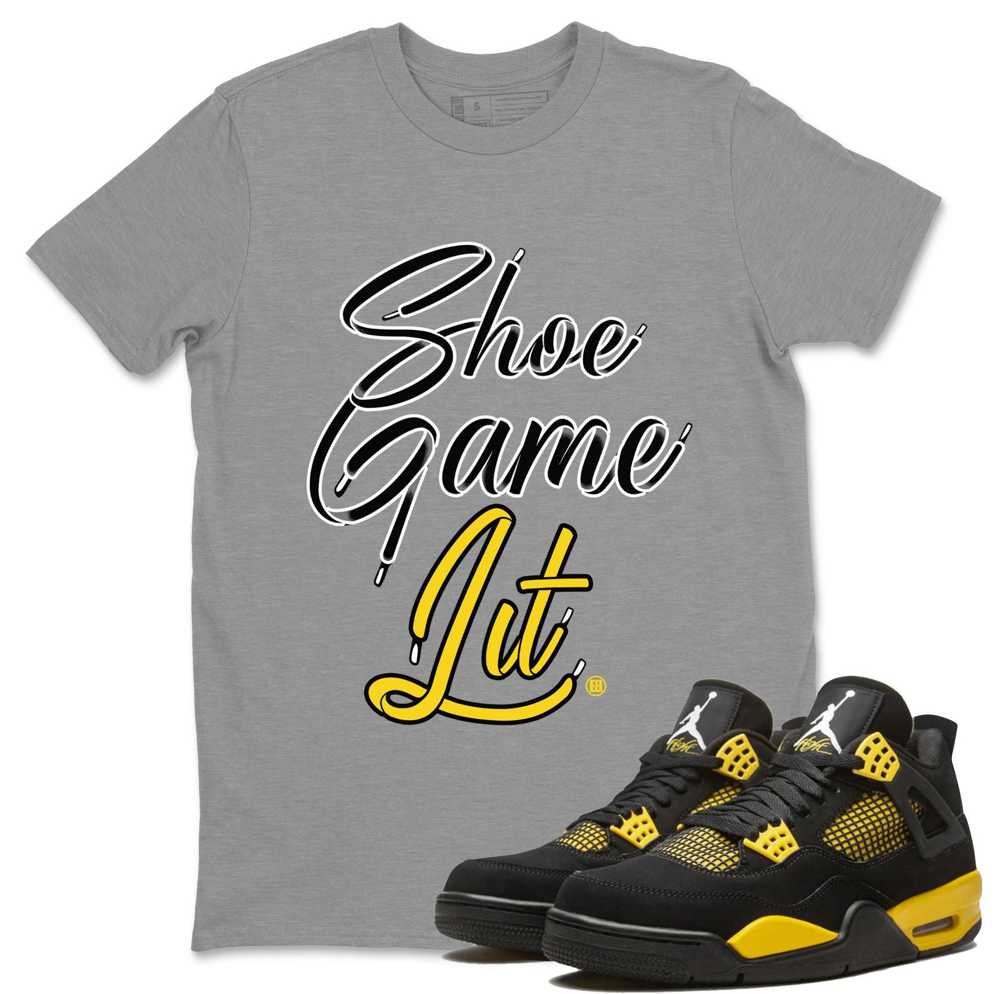 Air Jordan 4 Thunder Shoe Game Lit Shoe Lace Crew Neck Sneaker Tees Air Jordan 4 Thunder Sneaker T-Shirts Size Chart
