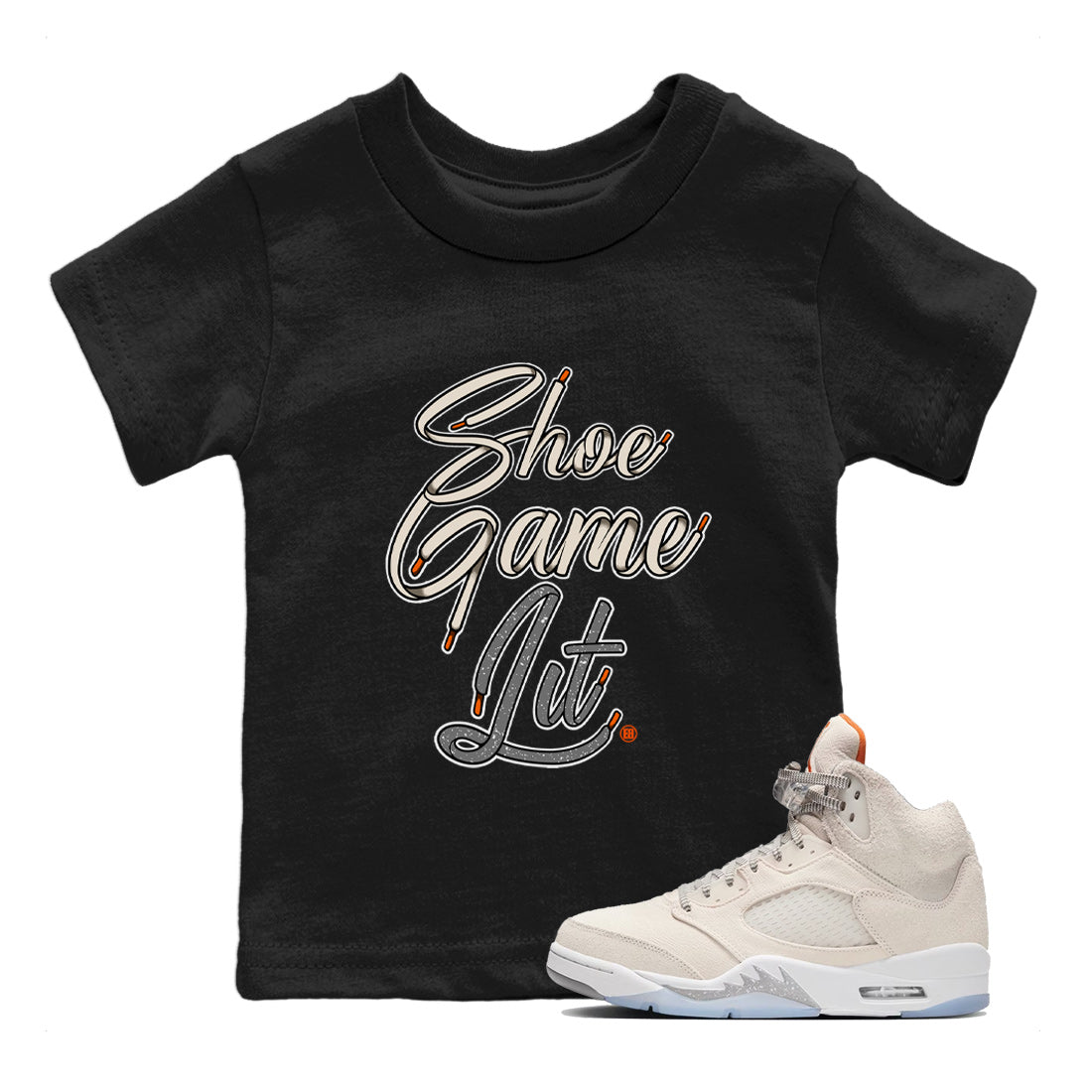 Air Jordan 5 Craft Sneaker Match Tees Shoe Game Lit Shoe Lace Sneaker Tees Air Jordan 5 Retro Craft Tees Kids Shirts Black 1