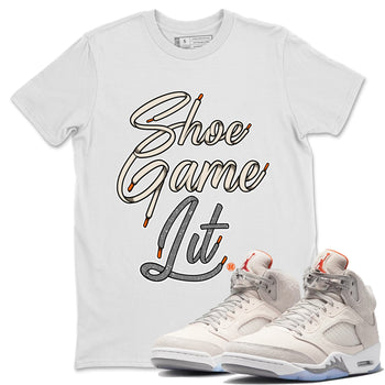 Air Jordan 5 Craft Sneaker Match Tees Shoe Game Lit Shoe Lace Sneaker Tees Air Jordan 5 Retro Craft Tees Unisex Shirts White 1