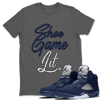 Air Jordan 5 Georgetown shirt to match jordans Shoe Game Lit Shoe Lace sneaker tees Air Jordan 5 Retro Midnight Navy SNRT Sneaker Release Tees Unisex Cool Grey 1 T-Shirt