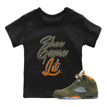 5s Olive shirt to match jordans Shoe Game Lit Shoe Lace sneaker tees Air Jordan 5 Olive SNRT sneaker release tees baby toddler Black 1 cotton Shirt