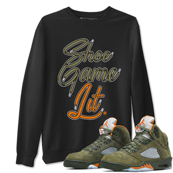 5s Olive shirt to match jordans Shoe Game Lit Shoe Lace sneaker tees Air Jordan 5 Retro Olive SNRT Sneaker Release Tees unisex cotton Black 1 crew neck shirt