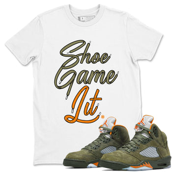 5s Olive shirt to match jordans Shoe Game Lit Shoe Lace sneaker tees Air Jordan 5 Retro Olive SNRT Sneaker Release Tees unisex cotton White 1 crew neck shirt