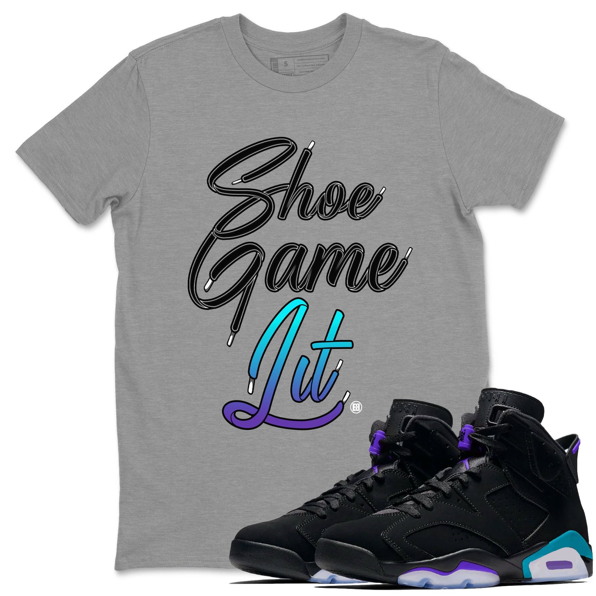 Air Jordan 6 Aqua shirt to match jordans Shoe Game Lit Shoe Lace sneaker tees 6s Aqua SNRT Sneaker Release Tees Unisex Heather Grey 1 T-Shirt